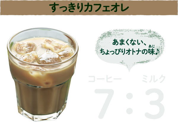 すっきりカフェオレあまくないちょっぴりオトナの味コーヒー7:ミルク3
